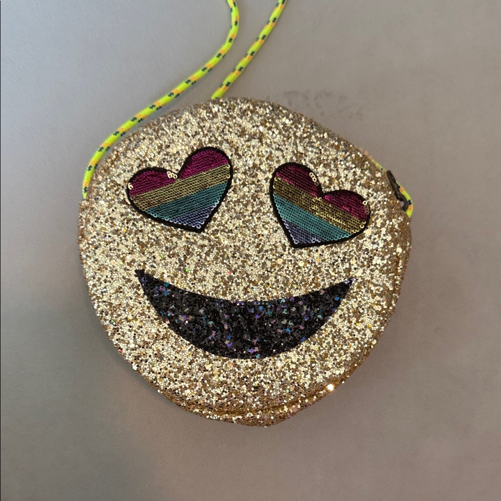 Crewcuts Gold Glitter Emoji Crossbody Bag